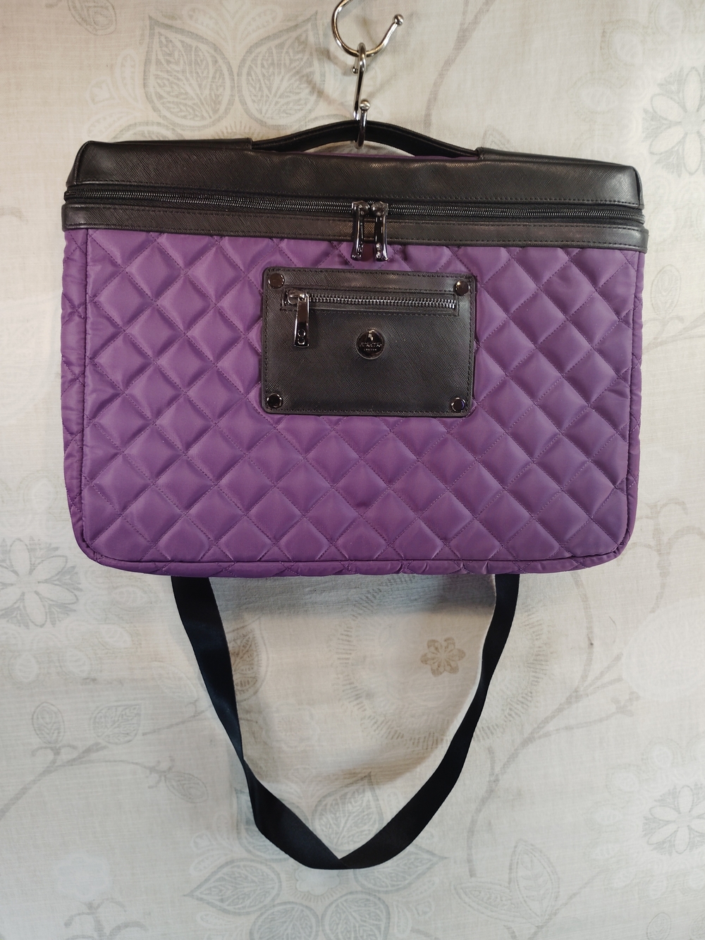 Knomo Quilted Purple Laptop/Crossbody Bag with Black Trim